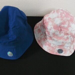 Set of 2 Cotton Twill Bucket Hats Blue/Tie Dye Pink